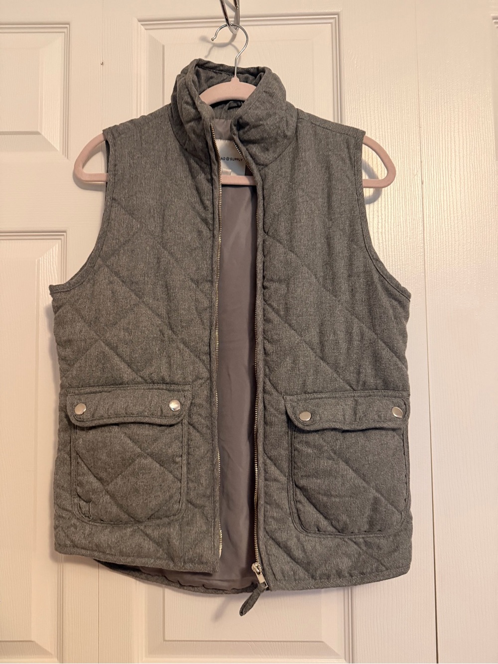 Thread & Supply S Gray Quilted Utility Vest Puffer Sleeveless Jacket